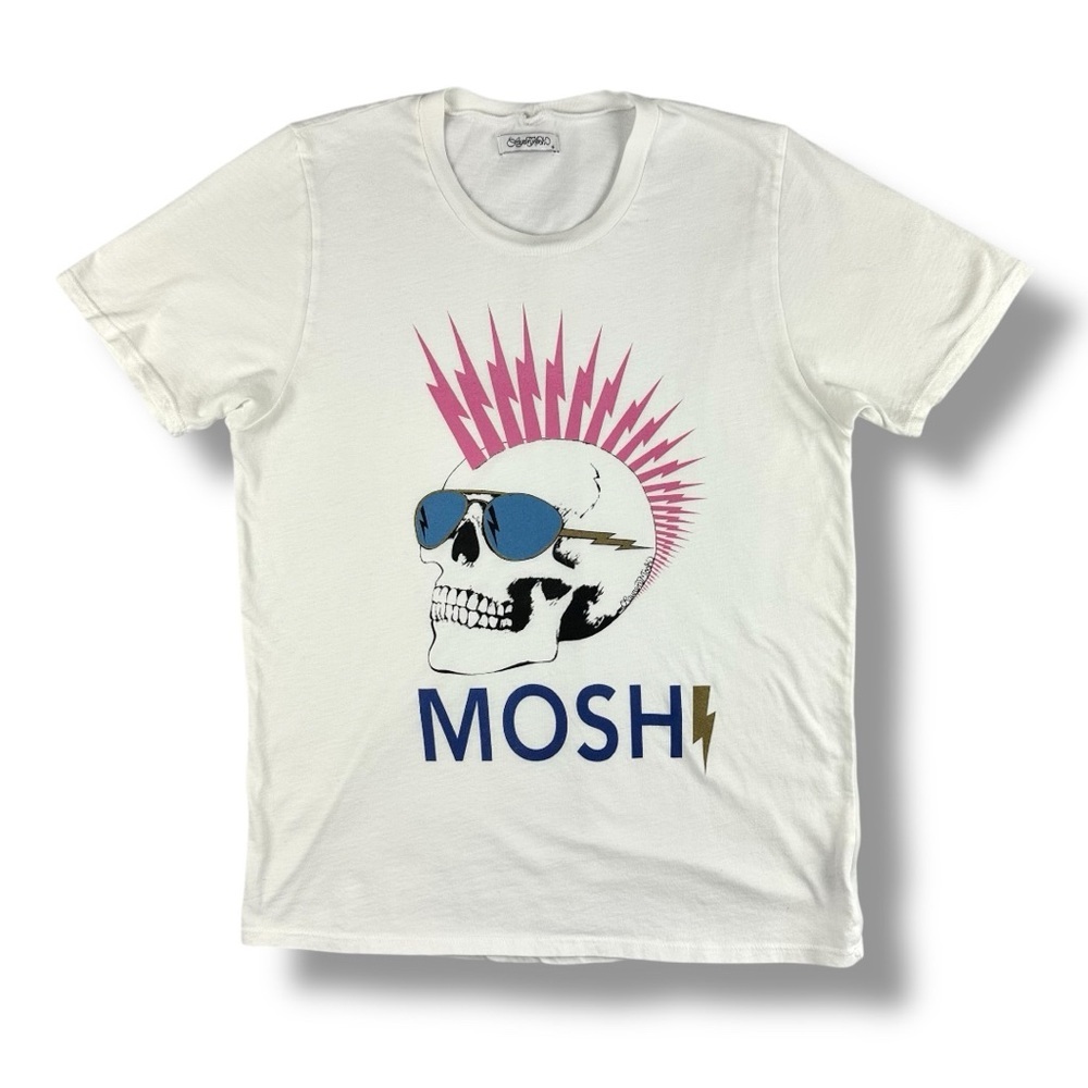 LAUREN MOSHI Skull Mohawk Graphic T-Shirt in White Size Small (EUC)